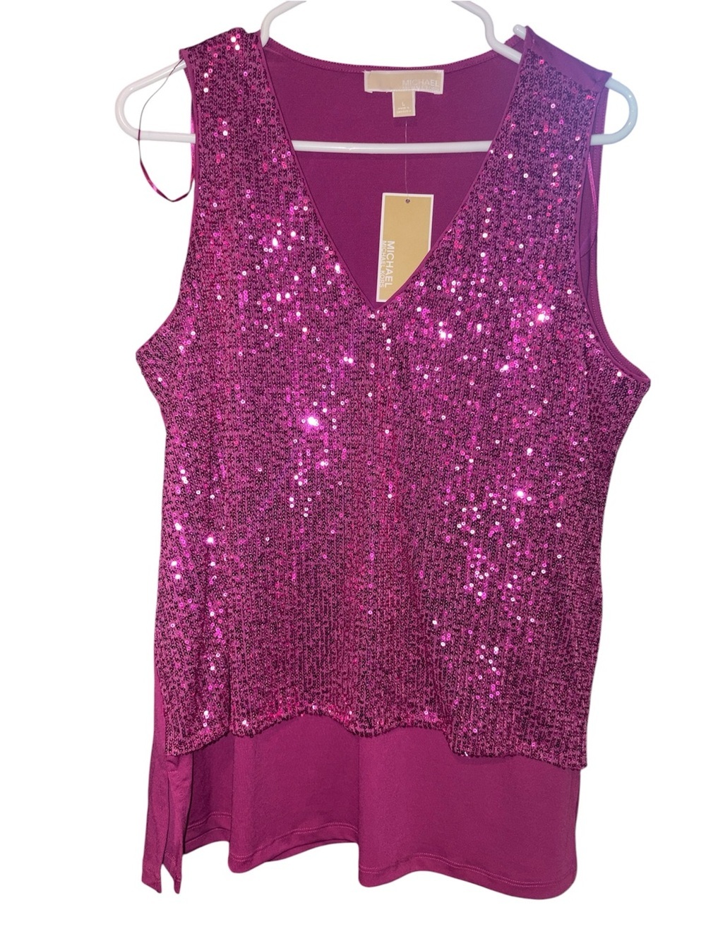 Michael Kors Fuchsia Satin-Look Tank with Gold Logo Plate